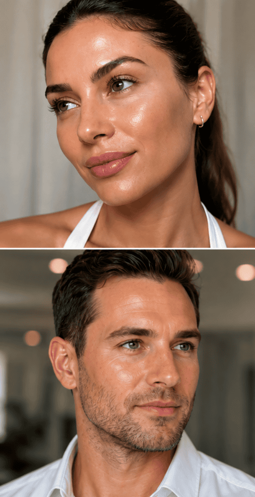 Close-up of a woman with clear, glowing skin at Krinico Medical Aesthetics.